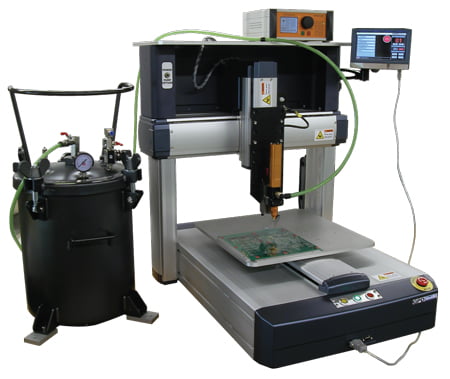 Bulk feed solder mask with benchtop robot